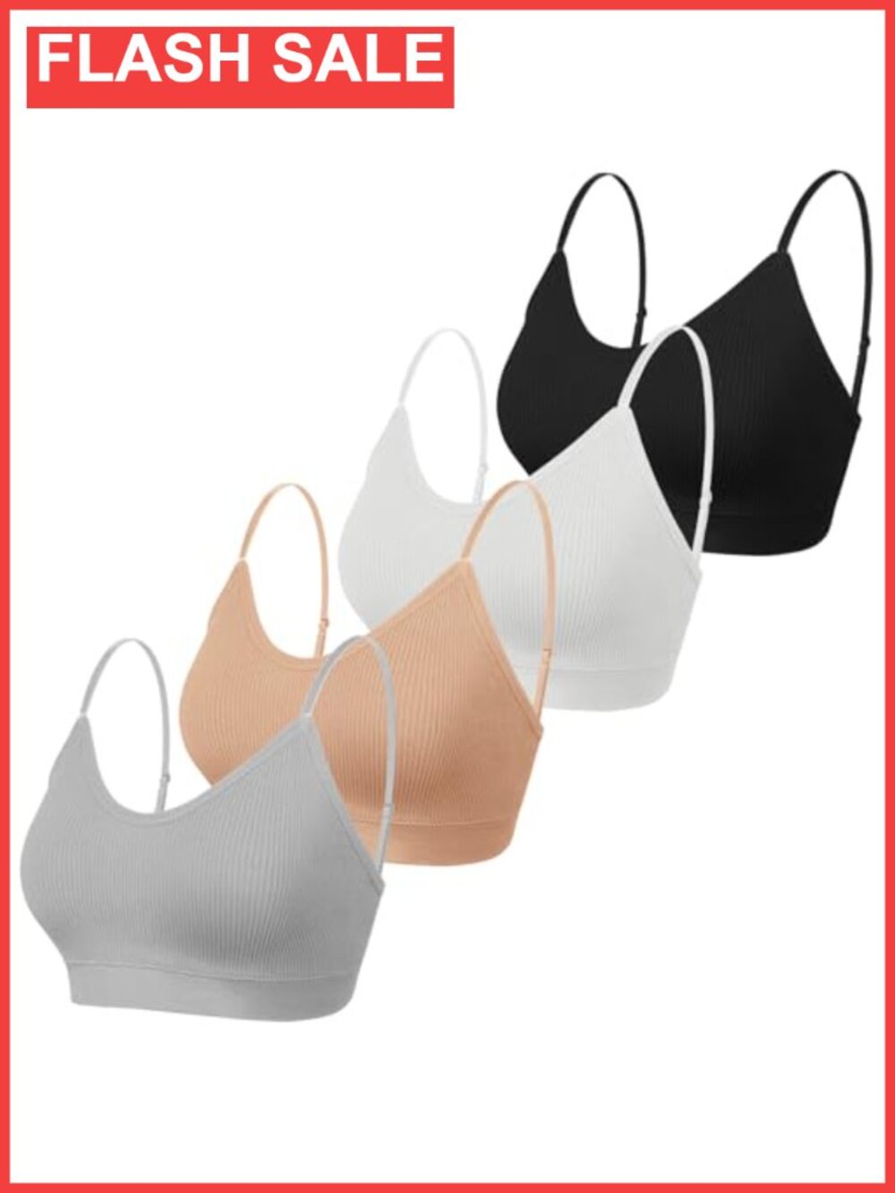 4 Pack Cami Bralettes Seamless Padded V-Neck Spaghetti Strap Sleep Bras